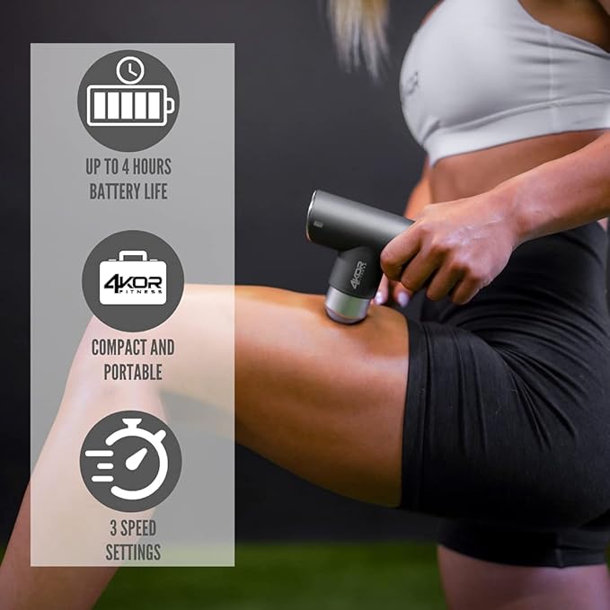 4KOR Fitness Mini Percussion Massage Gun, Rechargeable Handheld Stimulation, Deep Tissue Vibration Massager, Ultra Quiet