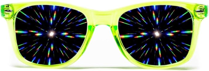 GloFX Ultimate Diffraction Glasses - Transparent Green - 3D Prism Rainbow Effect - Great Edm, Festival, Concert, Fireworks, Christmas Lights, and Rave Accessory - Transparent Green Frames
