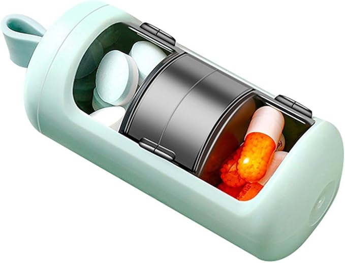 Catekro Travel Pill Organizer, Triple Layer Packaging Pill Storage Box with Rotating Push Pull Cover, Large Compartment to Hold Vitamins,Fish Oil, Supplements and Medication