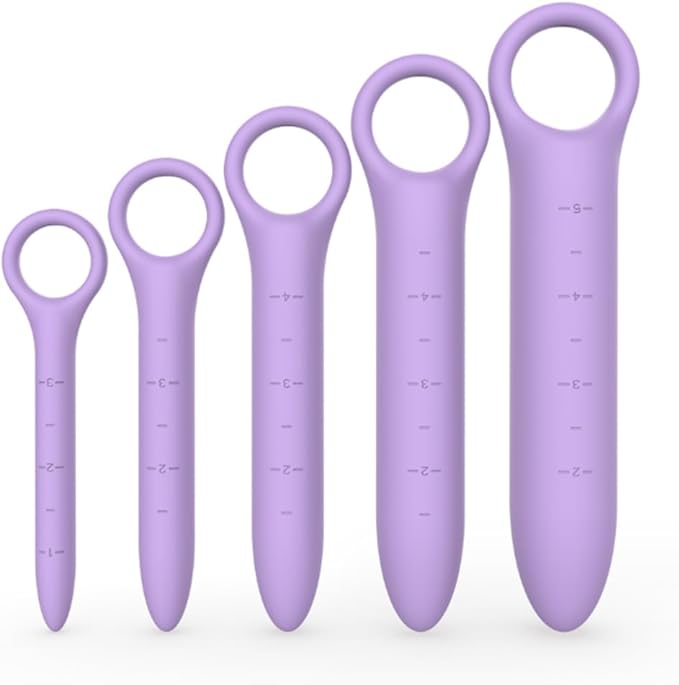 5-Pack Silicone Dilators for Pelvic Floor for Women with Fine Scales, Pelvic Wand Massager，Pelvic Floor Muscle Trainer, Pelvic Floor Strengthening Device with Storage Bag, Purple