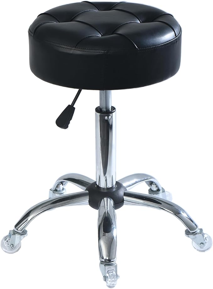 ACEQLYT® Round Rolling Stool with Wheels, Heavy Duty 400lb, Height Adjustable Swivel Drafting Stool for Shop, Salon, Home, Office, Tatoo, Medical, Massage (Black)