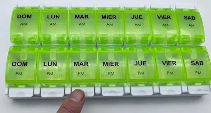 Spanish Pill Box 7 Day Weekly Two Times per Day AM PM (Large) Spanish Pill Box Organizer (Green)