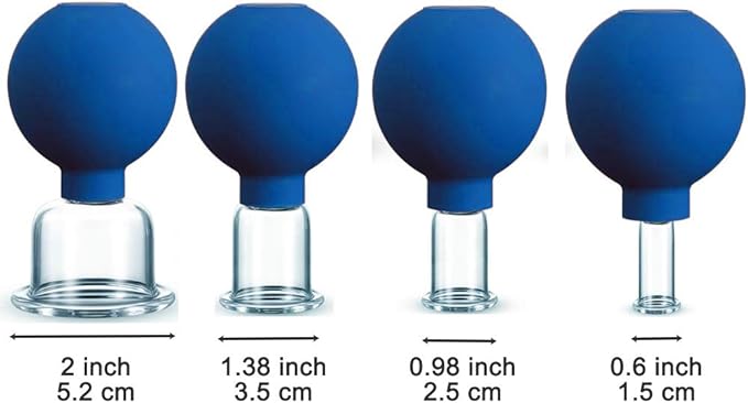 FeelFree Sport 4 Pieces Glass Facial Suction Cupping Set-Silicone Vacuum Suction Massage Cups Anti Cellulite Lymphatic Therapy Sets for Eyes, Face and Body