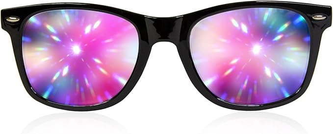 GloFX Ultimate Diffraction Glasses - Matte Black - 3D Prism Rainbow Effect - Great Edm, Festival, Concert, Fireworks, Christmas Lights, and Rave Accessory - Matte Black Frames