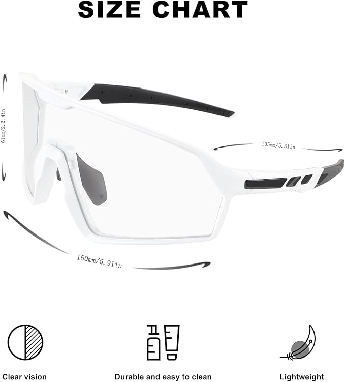 BangLong Photochromic Cycling glasses for Men Women, Clear Running MTB Sunglasses UV Protection