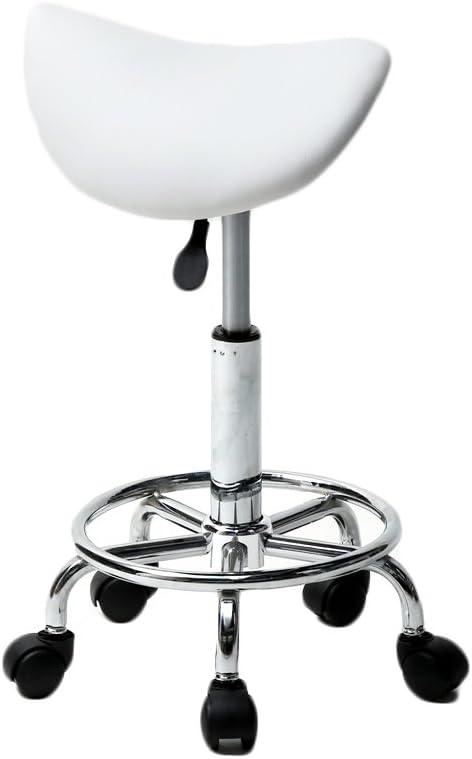 U-Kiss PU Leather Round Rolling Stool with Foot Rest Swivel Height Adjustment Medical Spa Drafting Salon Tattoo Work Office Massage Stools Task Chair,Kitchen,Salon,Bar,Office,Massage (White 2)