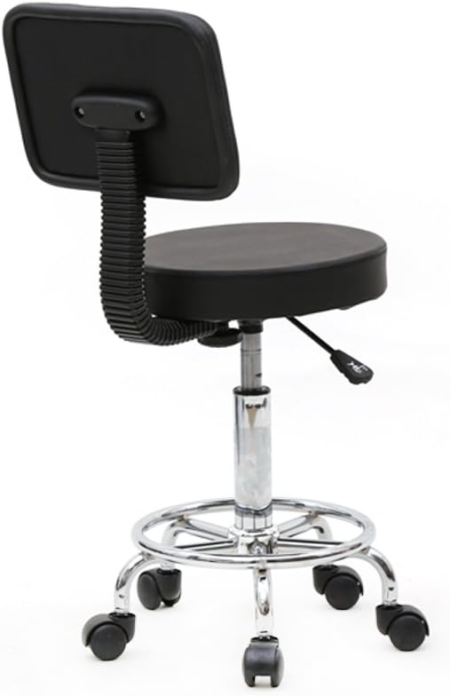 Swivel Salon Stool Chair with Back Support Adjustable Hydraulic Rolling Stool with Backrest for Beauty Barber Tattoo Massage (Style 2-Black)
