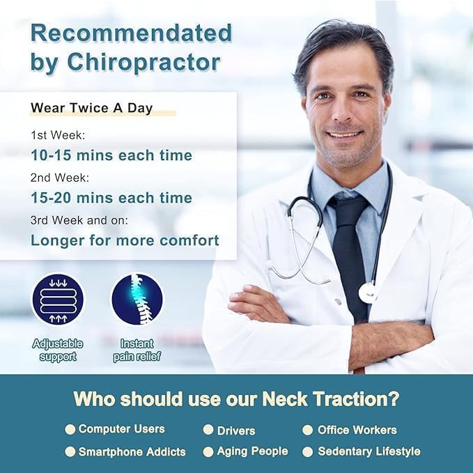 Neck Stretcher, Neck Traction Device, Cervical Traction Device for Neck Pain Relief, Neck Brace Adjustable Inflatable Neck Stretcher, Neck Decompression Devices Home Use (Blue)