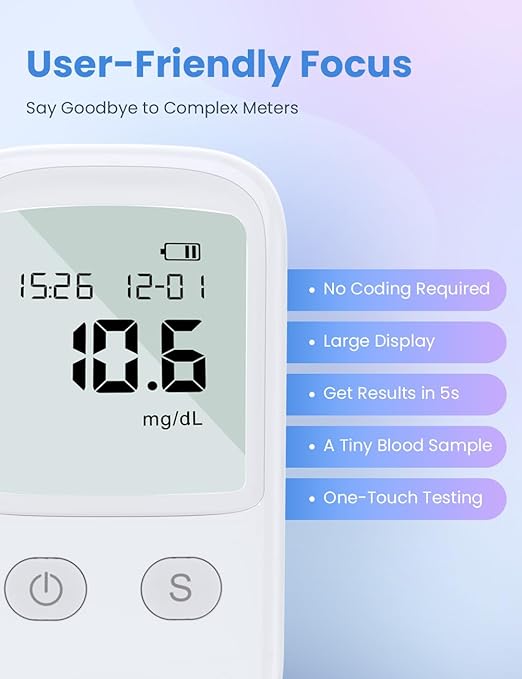 IMDK Blood Glucose Monitor Kit, 𝗖𝗹𝗶𝗻𝗶𝗰𝗮𝗹𝗹𝘆 𝗔𝗰𝗰𝘂𝗿𝗮𝘁𝗲 Blood Sugar Test Kit with 50 Glucometer Strips, 50 Lancets and 1 Lancing Devices, No Coding Required & Large Screen