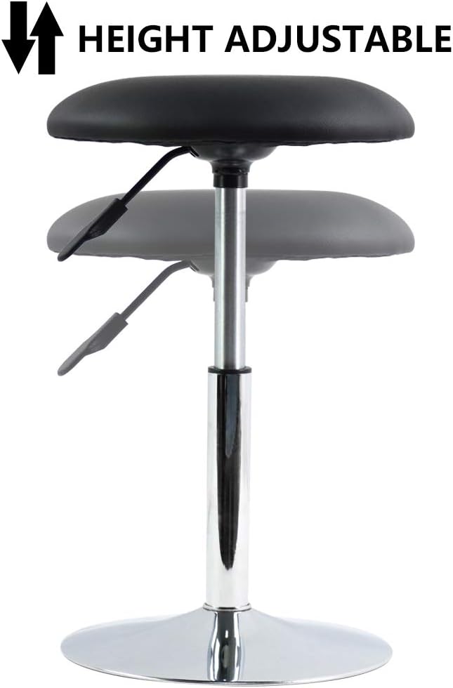FURWOO Short Round Spa Stool Height Adjustable Swivel Bench for Bedroom Living Room Black PU Leather