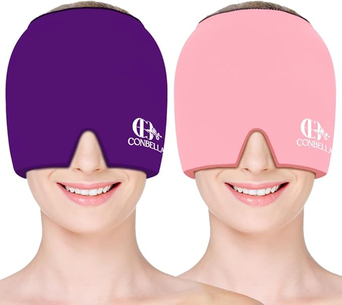 Migraine Relief Cap, Soothing Headache Ice Face Mask Products, Hot and Cold Therapy, Migraine Headache Relief Cap for Migraine, Sinus, Puffy Eyes, Tension, Stress and Hangover (Pink+Purple)