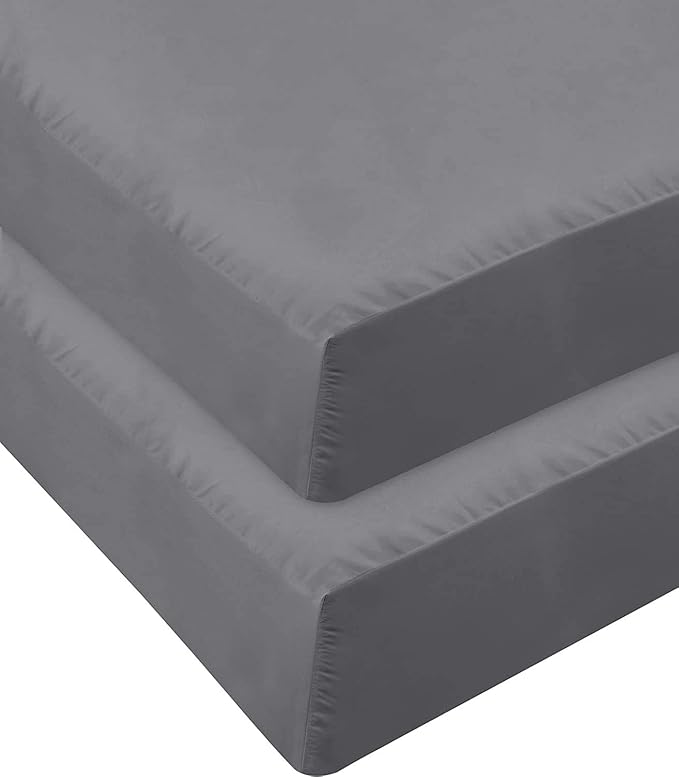 2 Pack Fitted Hospital Bed Sheets with Elastic All Around for a Double Brushed Ultra Soft Breathable 100% Microfiber Sheets, 36” x 84” x 12” (Dark Grey)