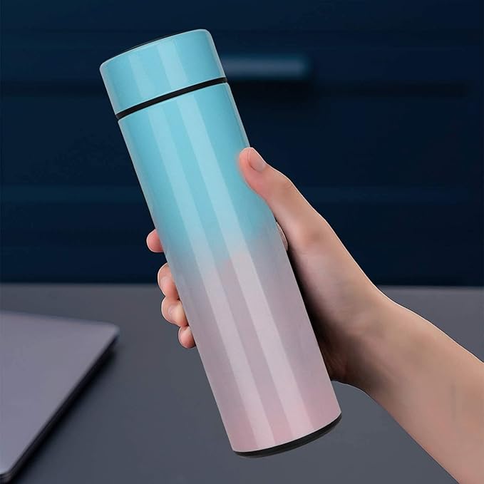 QiCheng&LYS Coffee Tea Infuser Bottle,Smart Sports Water Bottle with LED Temperature Display,17 OZ Vacuum-Insulated Stainless-Steel Water Bottle (Green Gradientn)