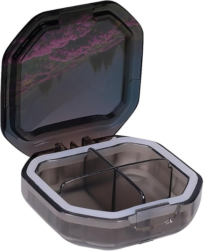 This Portable Pink Rhododendron Sunset Pattern 4-Compartment Pillbox Can Be Placed in A Pocket Or Wallet to Store Vitamins, Medicines Fish Oil Health Supplements Other Medications.