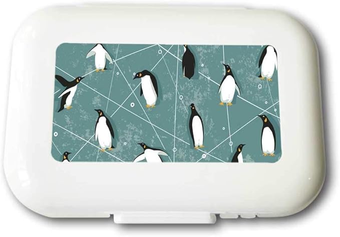 Small Weekly Pill Case - Cartoon Geometric Penguin Travel Pill Organizer Box for Travel Safe Plastic Material 7 Small and 1 Large-Compartment