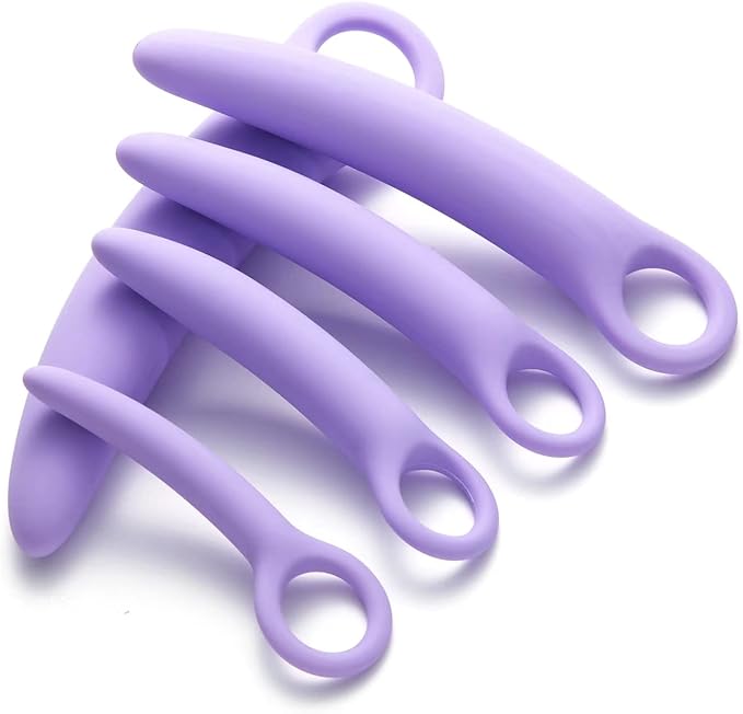 5 Pack Silicone Pelvic Floor Muscle Dilator Trainer Set,Pelvic Wand Massager for Women，Pelvic Floor Strengthening Device - Purple (with Storage Bag)