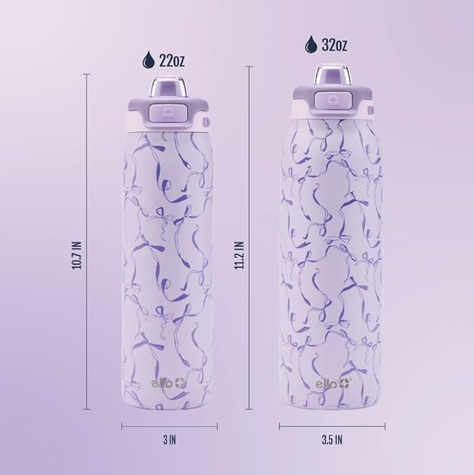 Ello Pop & Fill Insulated Stainless Steel Water Bottle with Quick Fill Lid, Leakproof Locking, Sip or Chug Spout, BPA-Free, Double Wall Vacuum Insulated for Sports, Travel & School- 22oz / 32oz / 40oz