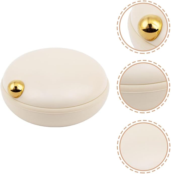 Garneck Travel Pill Organizer 4 Compartment Daily Pill Case Small Portable Container Box Round Containers Beige for Outdoor Daily Travel