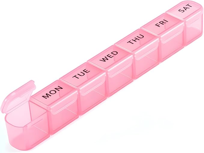 Daviky Weekly Pill Organizer, Large 7 Day Pill Box, Travel Pill Case, Daily Pill Dispenser for Vitamins, Medicines, Supplements, and Fish Oil(Pink)