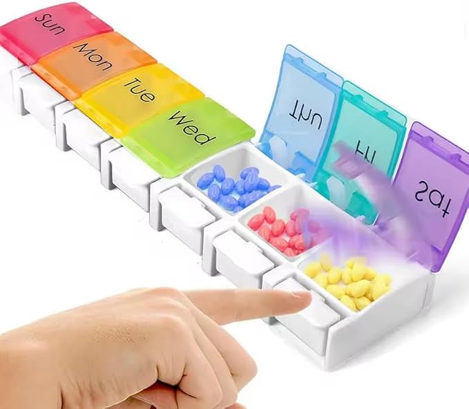 Weekly Pill Organizer 7 Day Large Storage Pill Box AM PM Daily Easy Fill Medicine Pill Cases Two Time A Day Pill Case Rainbow Design
