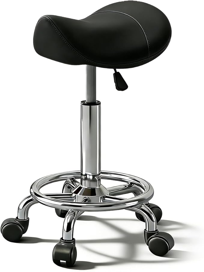 Saddle Stool with Ring Pedal, Adjustable Hydraulic Rolling Chair with Wheels for Medical, Massage, Salon, Spa, Kitchen, and Drafting Use