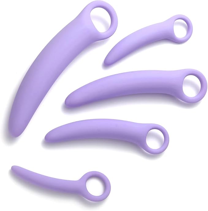 5 Pack Silicone Pelvic Floor Muscle Dilator Trainer Set,Pelvic Wand Massager for Women，Pelvic Floor Strengthening Device - Purple (with Storage Bag)