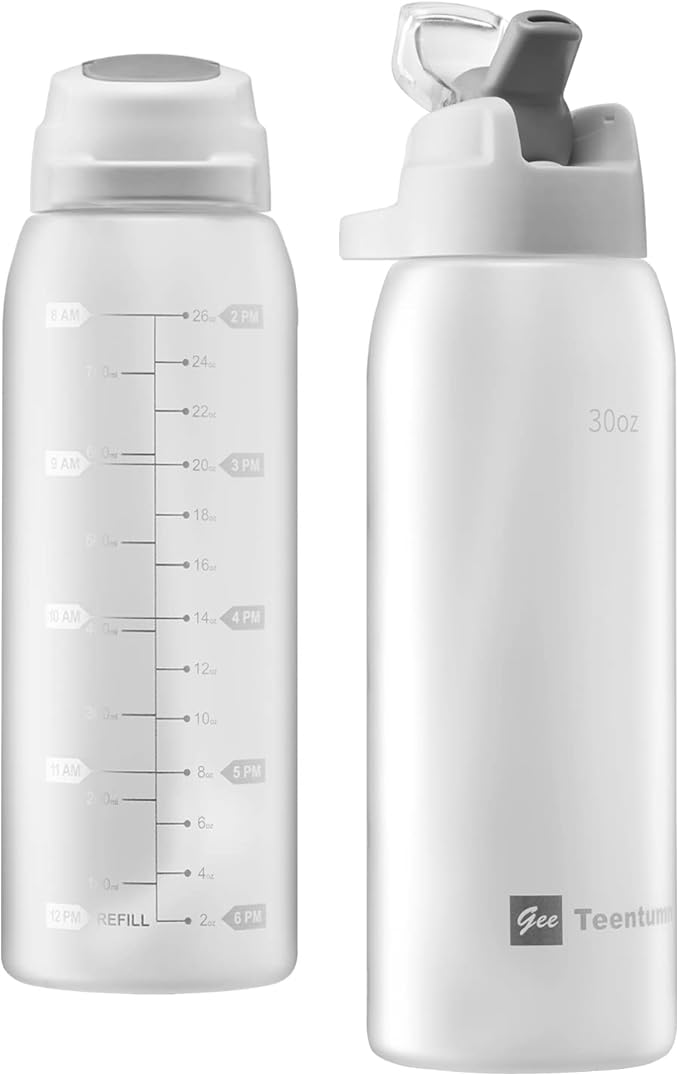 Straw Water Bottle BPA Free Tritan with Time Markers, 30oz Large Durable Gym Plastic Bottle for Fitness, Outdoor Enthusiasts, Leakproof (Pack of 1)