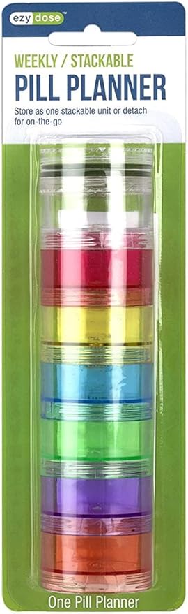 Weekly (7-Day) Stackable Pill Planner Organizer, Vitamin and Medicine Box, Detachable Compartments, Rainbow Colors (2 Pack)