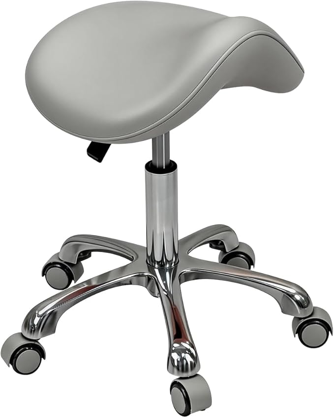 Saddle Stool Rolling Chair for Medical Massage Salon Kitchen Spa Drafting,Adjustable Hydraulic Stool with Wheels (Grey, Without Backrest)