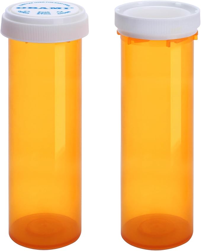 Plastic Empty Pill Bottles with Double Sided Use (Child Resistant & Easy Open) Caps - Medicine Container Pill Case Dispenser Organizers (60 Dram, 12pcs)