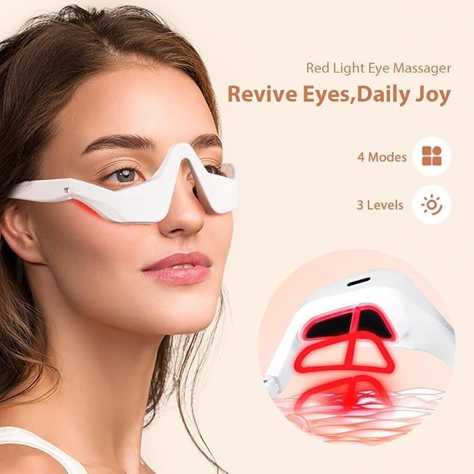 Under-Eye Red Light Therapy Device with Microcurren, 3D Contour Eye Massager for Dark Circles, Eye Bags & Wrinkles, Rechargeable Under Eye Treatment Device for Puffiness and Fine Lines
