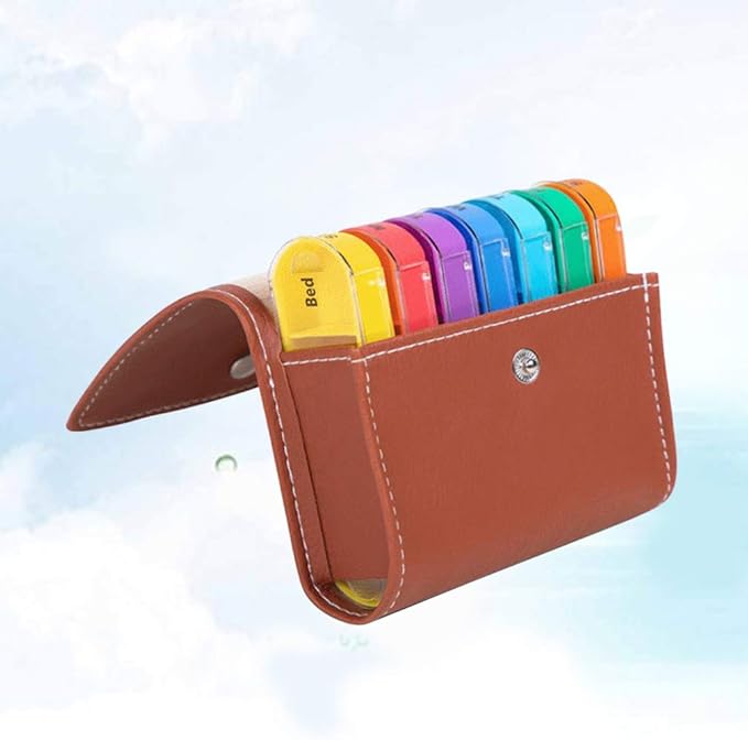 Portable Medicine Box Weekly Pill Organizer 7 Day 4 Times a Day Compact Pill Case with Leather Storage Bag for Travel and Home Health Care