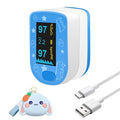 Children Digital Fingertip Pulse Oximeter Blood Oxygen Saturation Monitor with Adorable Animal Theme USB Rechargeable (fit for newborn/infant) For sports and aviation use only (blue)