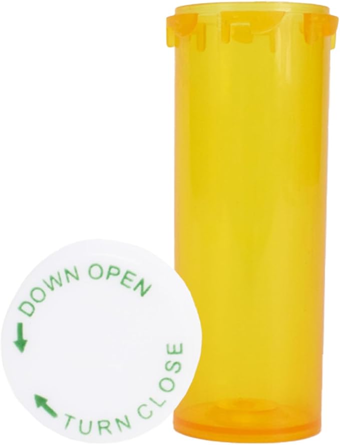 Plastic Amber Medicine Pill Bottles, 6 Dram, (25 Pack), Push Down and Turn Child Resistant Caps, Amber Prescription Vial, Medicine Container, Pill Cases Dispenser Organizers