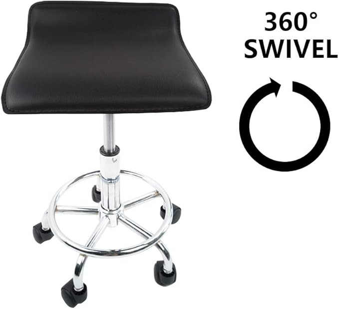 KKTONER Square Rolling Stool with Foot Rest 15.5" L*15.2" W PU Leather Height Adjustable Stool with Wheels for Spa Drafting Salon Tattoo Work Swivel Stool Chair (Black)