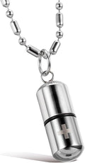 OIDEA Stainless Steel Pill Case Capsule Cross Medicine Keepsake Pendant Necklace Jewelry for Women and Men 22 inch Chain