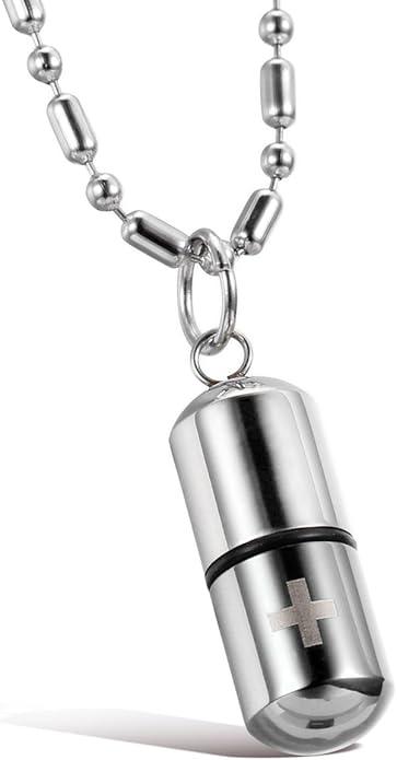 OIDEA Stainless Steel Pill Case Capsule Cross Medicine Keepsake Pendant Necklace Jewelry for Women and Men 22 inch Chain