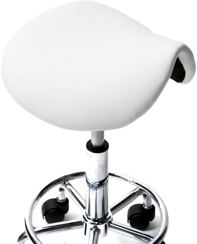 U-Kiss PU Leather Round Rolling Stool with Foot Rest Swivel Height Adjustment Medical Spa Drafting Salon Tattoo Work Office Massage Stools Task Chair,Kitchen,Salon,Bar,Office,Massage (White 2)