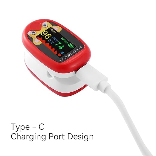 Pulse Oximeter for Kids (Aged 2-12) Rechargeable Children Oxygen and Heart Monitor Fingertip Blood Oxygen Meter Lanyard Portable Digital Oxygen Saturation Monitor (red)