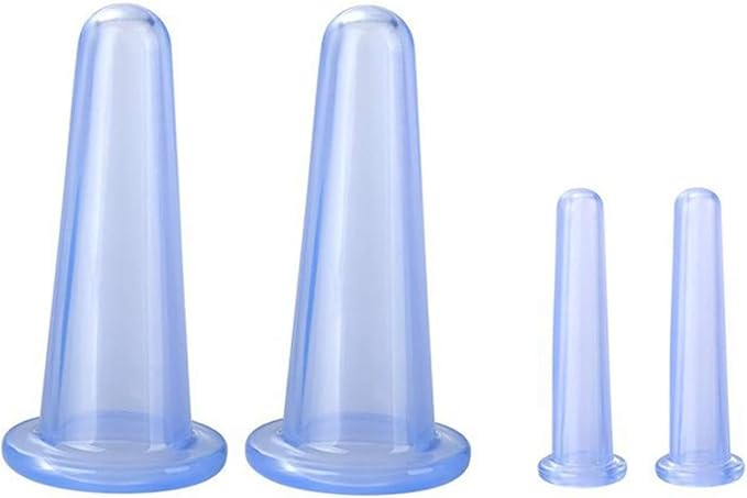 4Pcs Massage Cupping Set Silicone Mini Facial Cups Face Massager Helper Skin Care Neck Back Eyes Massaging Cup Safe to Use, Don't Worry About Burns Health Care Products (Blue)