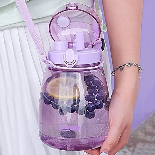 Kawaii Water Bottle with Straw 45oz with Two Ways to Dinking Modern Cute Water Jug With Strap for Women/Teen Girl/School, Purple