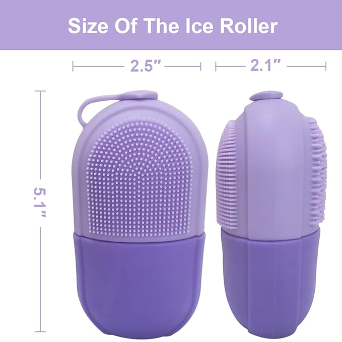 Reusable Cube Silicone Mold Ice Roller With Brush For Face Cold Therapy Facial Massage Roller (Purple)
