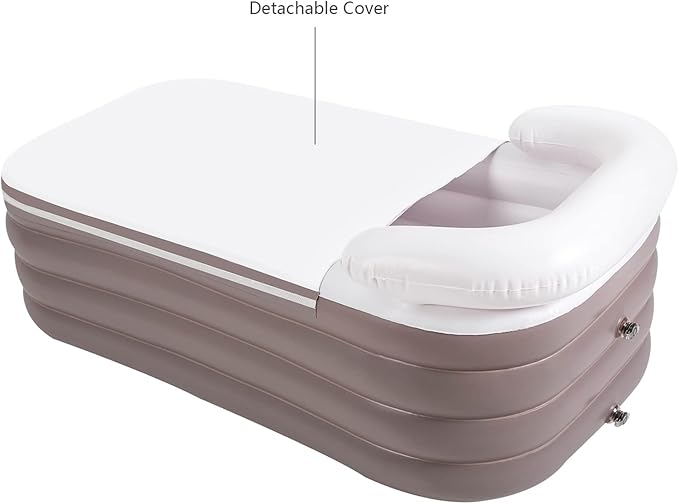 Inflatable Bathtub Adults, Portable Ice Bath Tub for Athletes, Outdoor & Indoor Freestanding Foldable Bathtub with Electric Air Pump and Cup Holder (Brown)