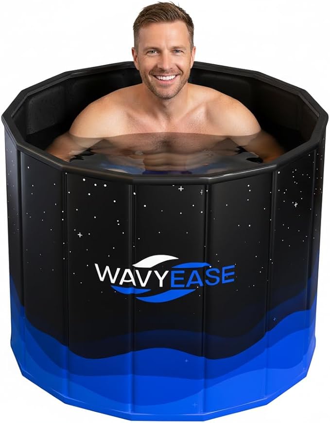 WAVYEASE® Portable Bath Tub for Adults -(31.5"L x 26"H) Foldable Cold Plunge Tub for Recovery - Collapsible Soaking Bath Tub for Shower Stall - Outdoor Ice Bathtub for Athletes (Black)