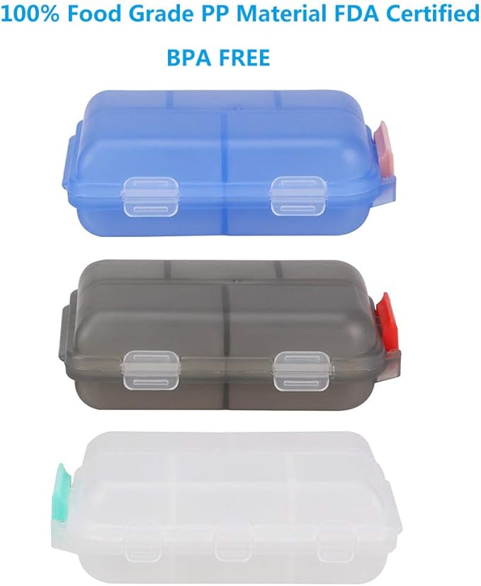 Pill Case (3 Pack) - Portable Small Supplements Tablet Container Box with 10 Compartments - Medicine Capsule Vitamin Fold Flip Organizer Dispenser Holder Storage for Travel Trip Pocket Purse