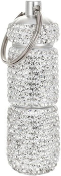 Bling Pill Case Portable Travel Pill Container Bottle Rhinestone Waterproof Small Pill Holder with Keychain Cute Mini Pill Storage Box (White)