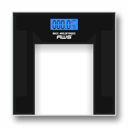 AWS Digital Bathroom Scale 400 lb Capacity | Clear Tempered Glass Body Weight Scale with Large Display | Low-Profile Modern Design, High Accuracy & Step-On Technology