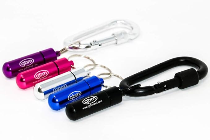 GBM Med Secure Pill Keychain with Locking Carabiner (Blue)