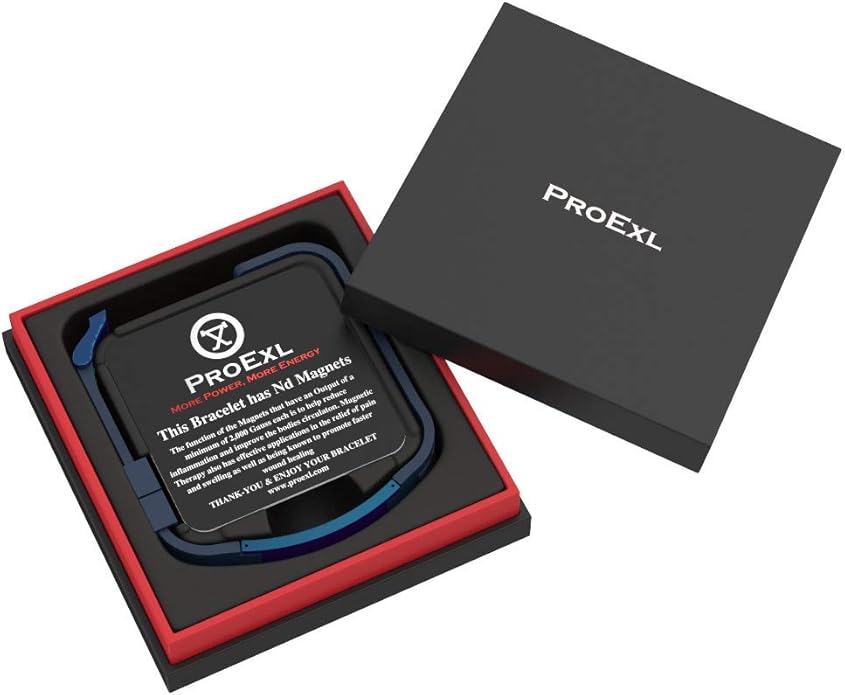 PROEXL® Best Sports Golf Magnetic Bracelet Gray Brushed Steel with Blue Strap Waterproof