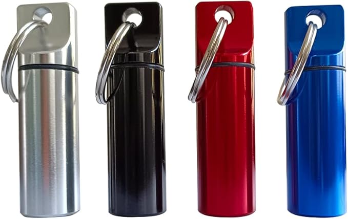 4 Packs Aluminum Pill Box Case and Designed Earplugs Storage (red,Black,Silver and Blue)